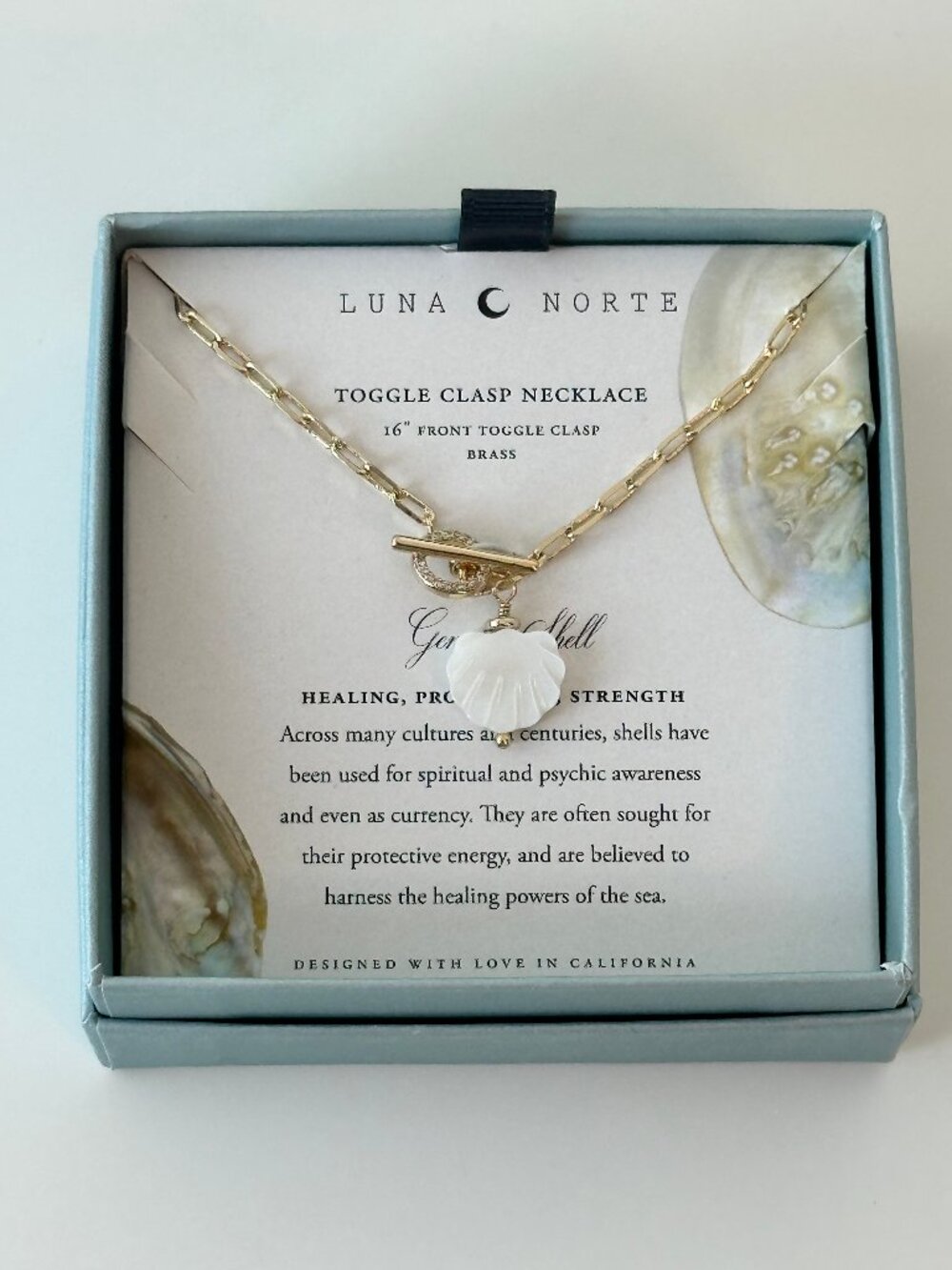 Luna Norte Toggle Clasp Genuine Shell Brass Necklace